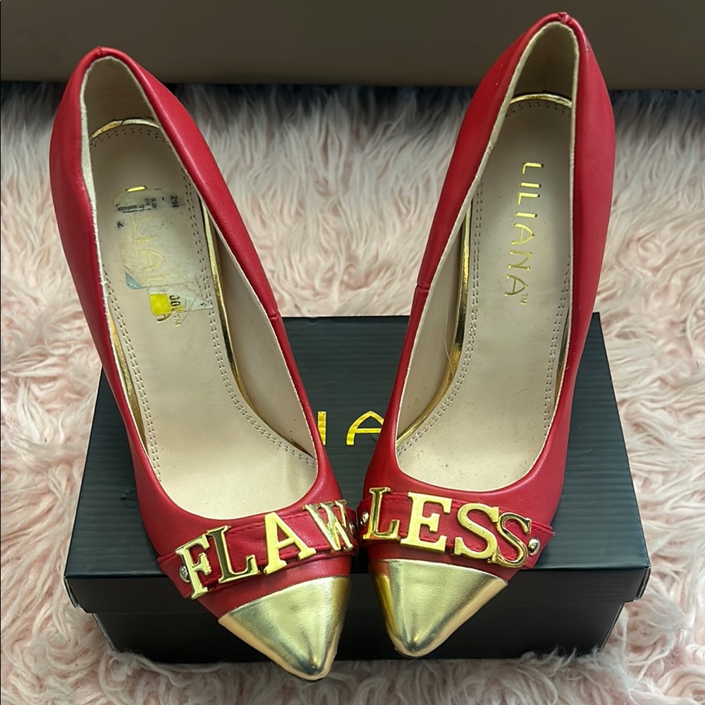 Liliana Red and Gold Stiletto Heels Flawless Design
